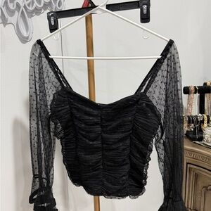 Haute Monde Black Sheer Ruched Blouse